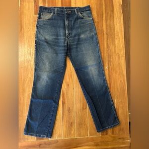 Beautifully worn vintage Wranglers Men's Dark Blue Straight Jeans.